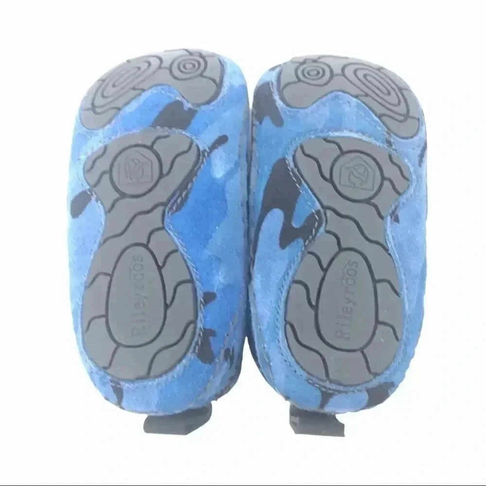 RILEYROOS BOOTS 6-12 MONTHS CHUKKA IN BLUE CAMO BABY WALKER BOOTIES SUEDE